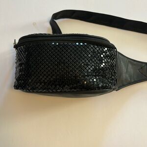 BLACK METAL MESH WAIST BELT BAG AWESOME FANNY PACK 8”X 3” VEGAN ADJUSTABLE STRAP